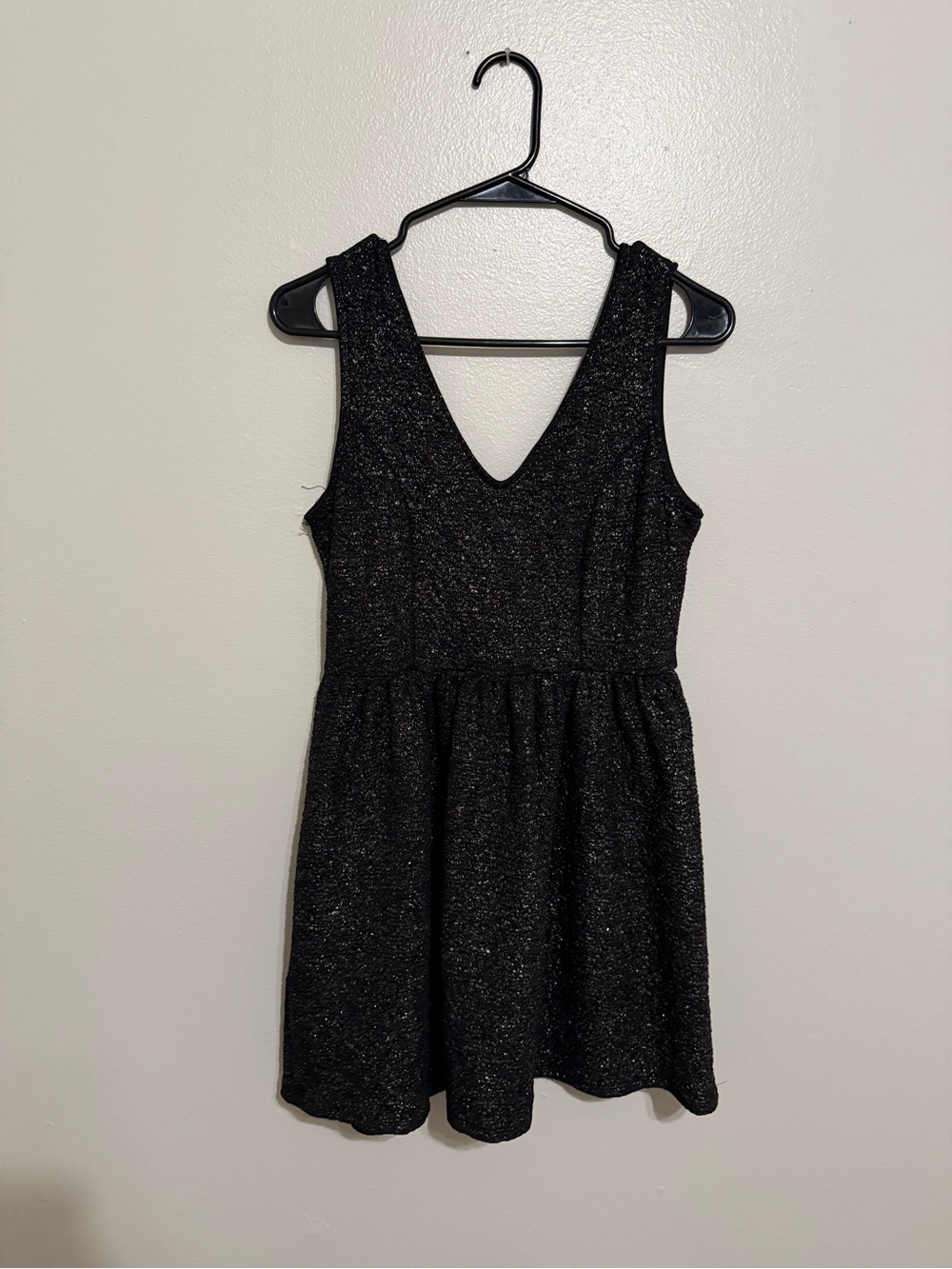 Sparkling Black V-Neck Mini Dress
